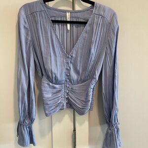 Anthropologie Light Periwinkle Ruched Button-Front Blouse